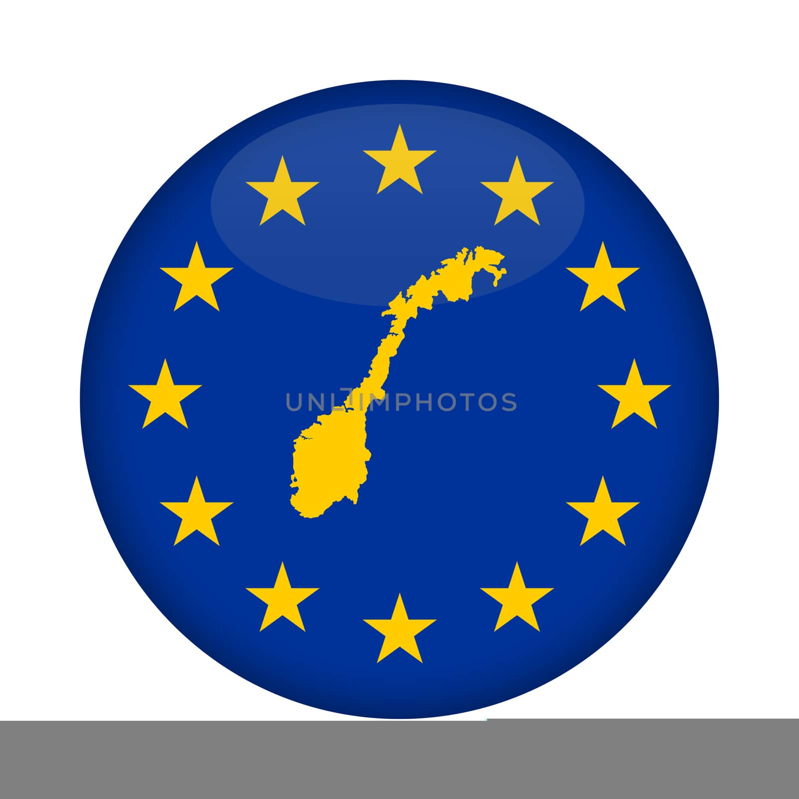 Norway map on a European Union flag button isolated on a white background.