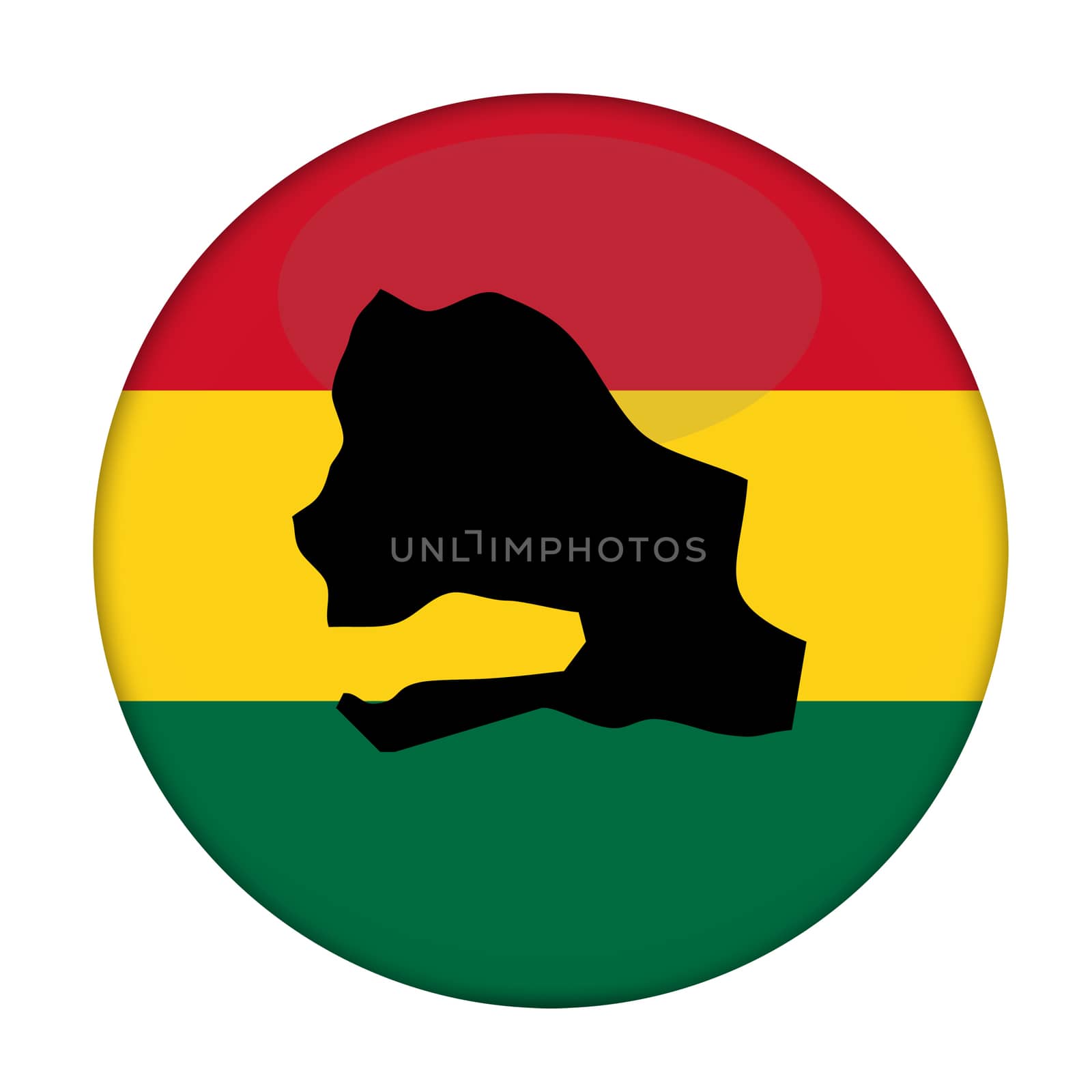 Senegal map on a Rastafarian flag button, white background.