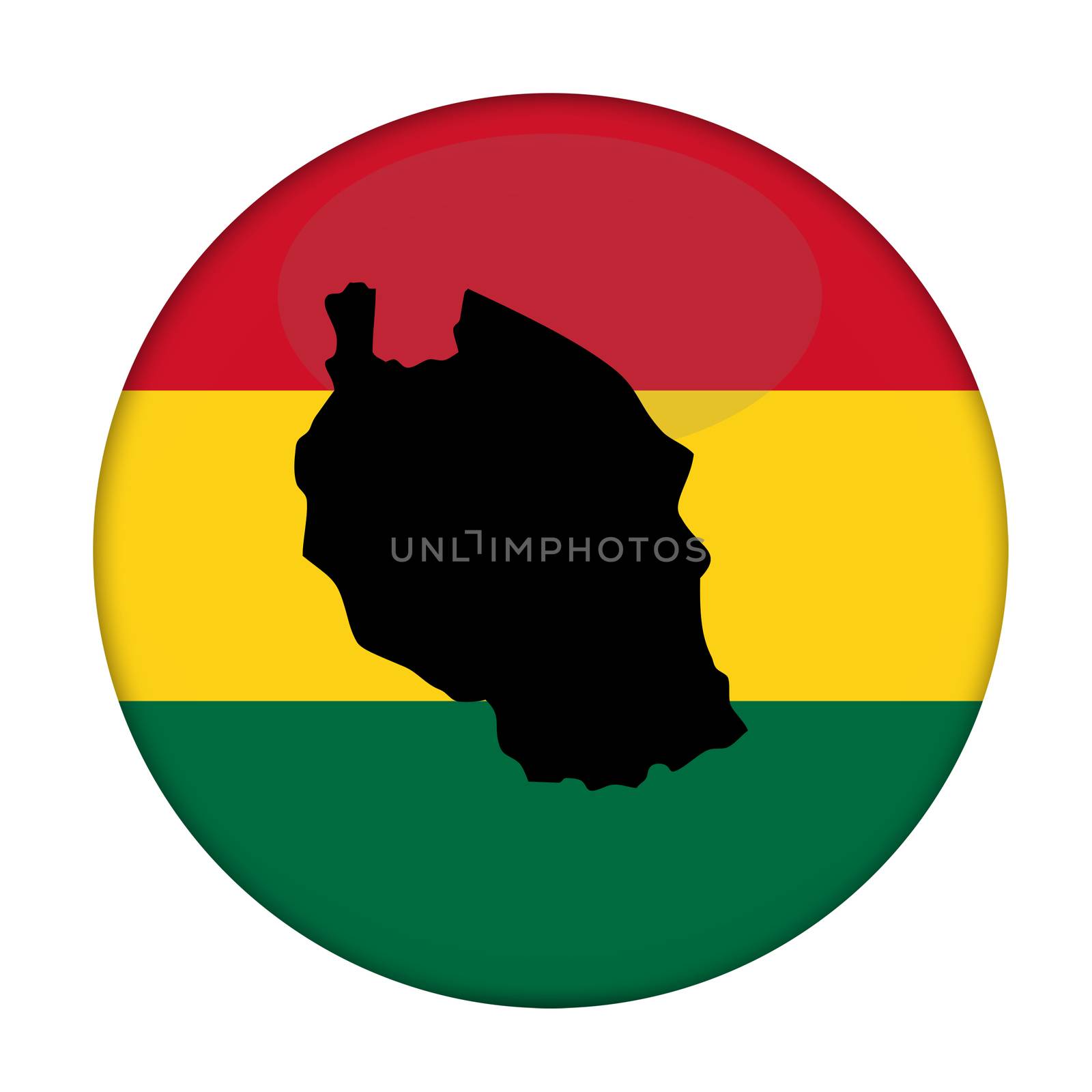 Tanzania map on a Rastafarian flag button, white background.