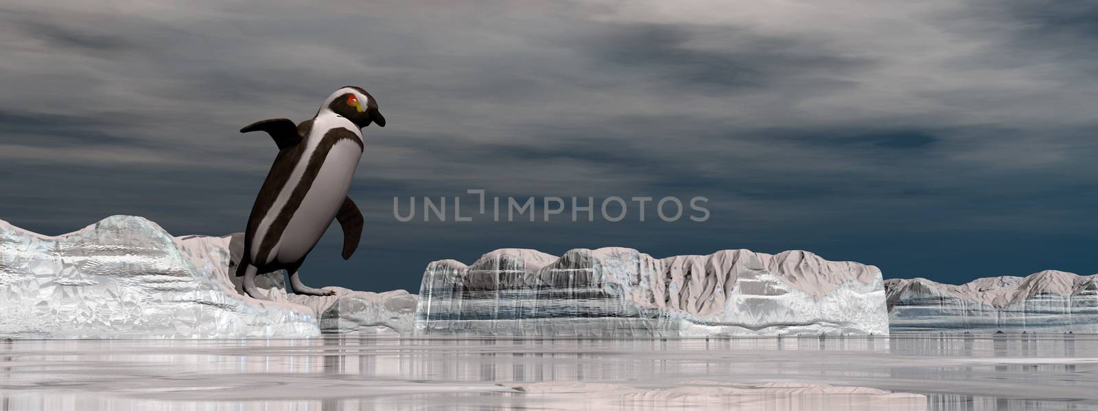 Penguin jumping into the water - 3D render by Elenaphotos21