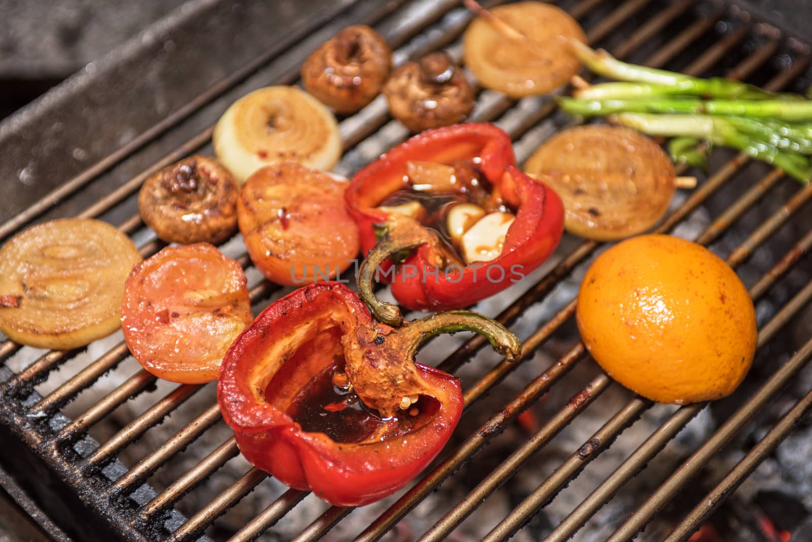 Different vegetables on the grill preparing