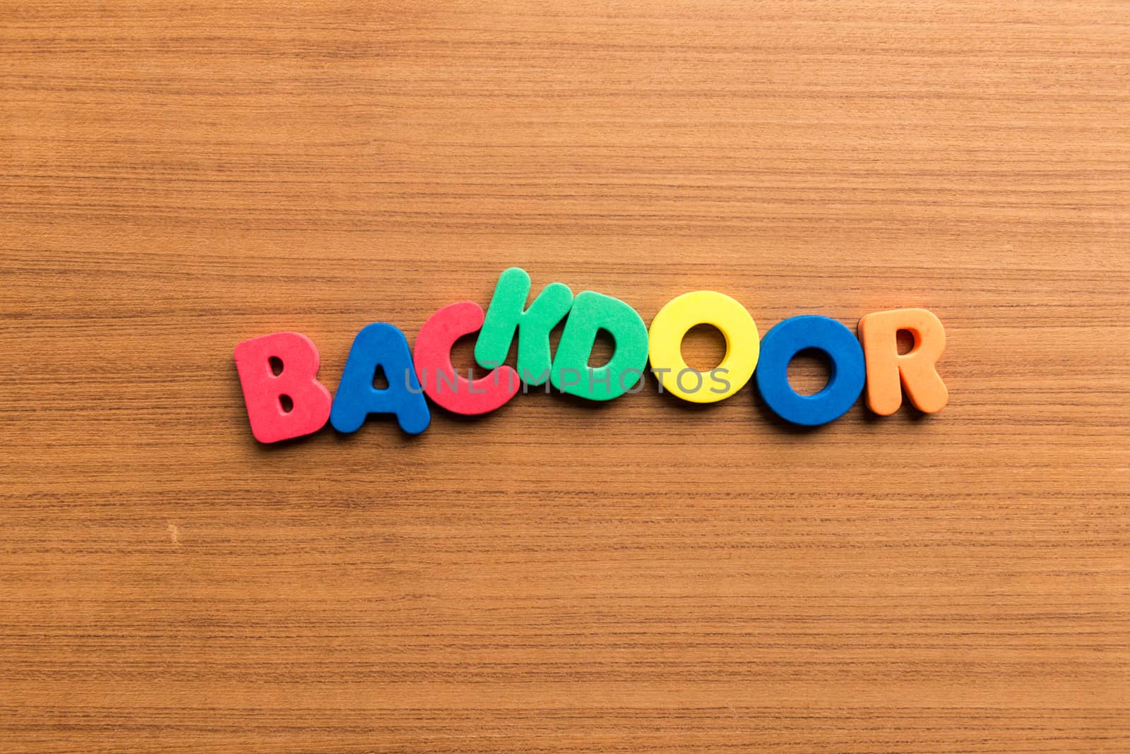 backdoor colorful word on the wooden background colorful word on the wooden background