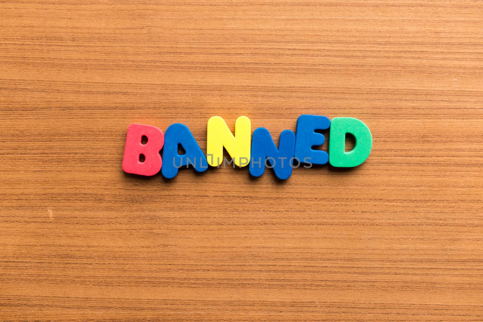 banned colorful word on the wooden background