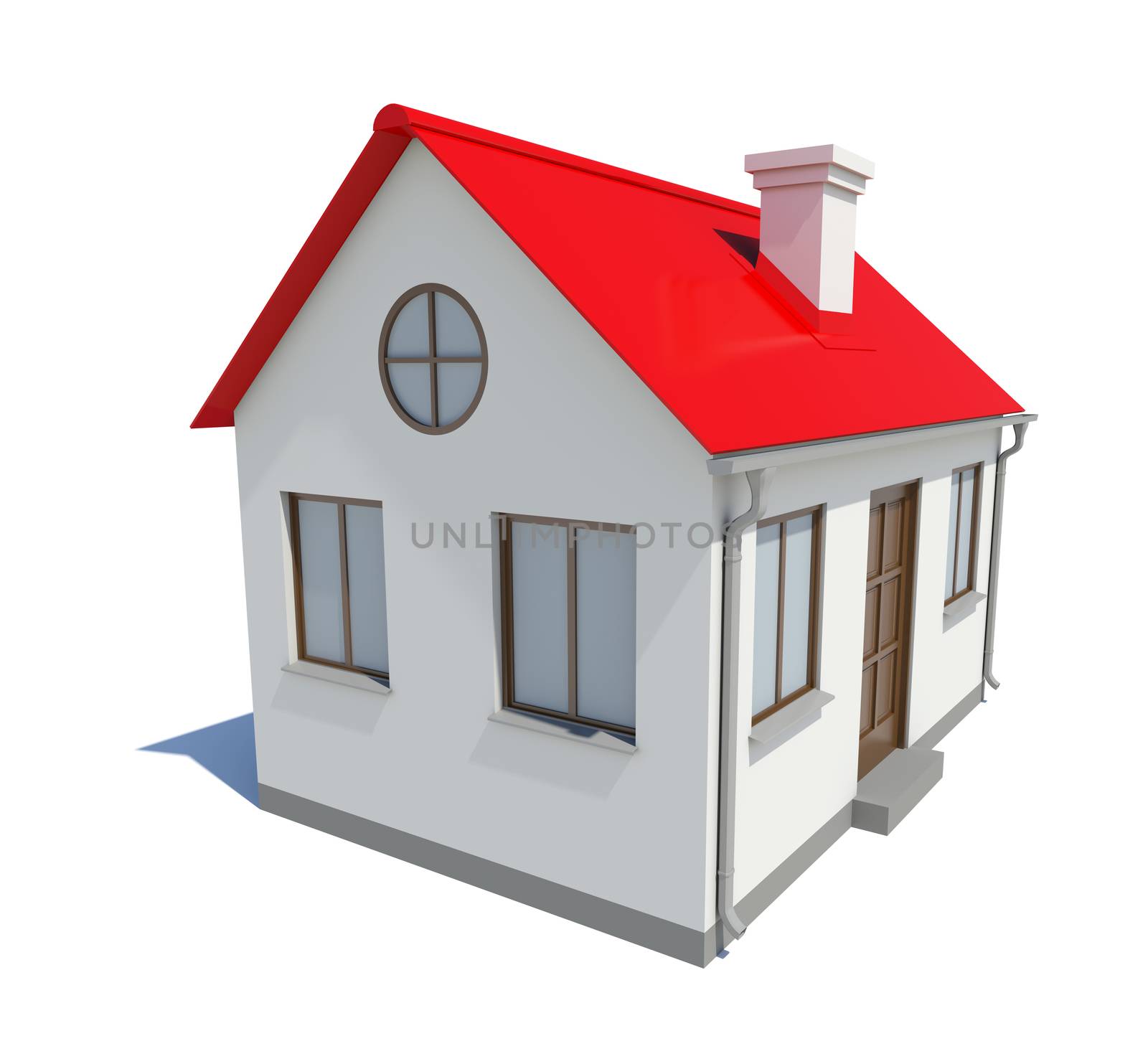 Small house with red roof on white background by cherezoff