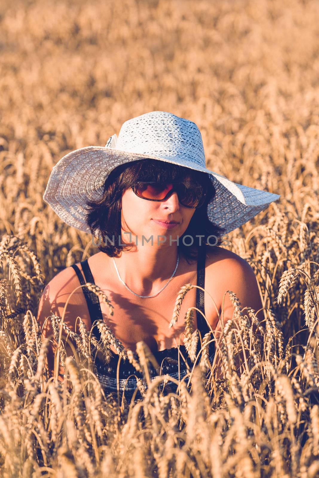Middle aged beauty woman in wheat field by artush