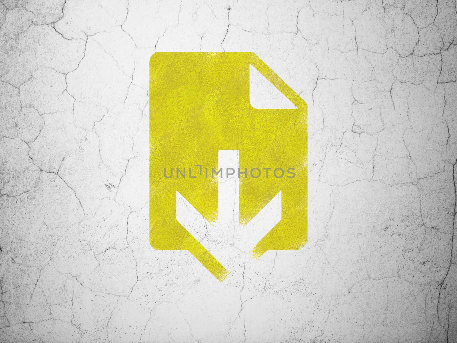 Web design concept: Yellow Download on textured concrete wall background