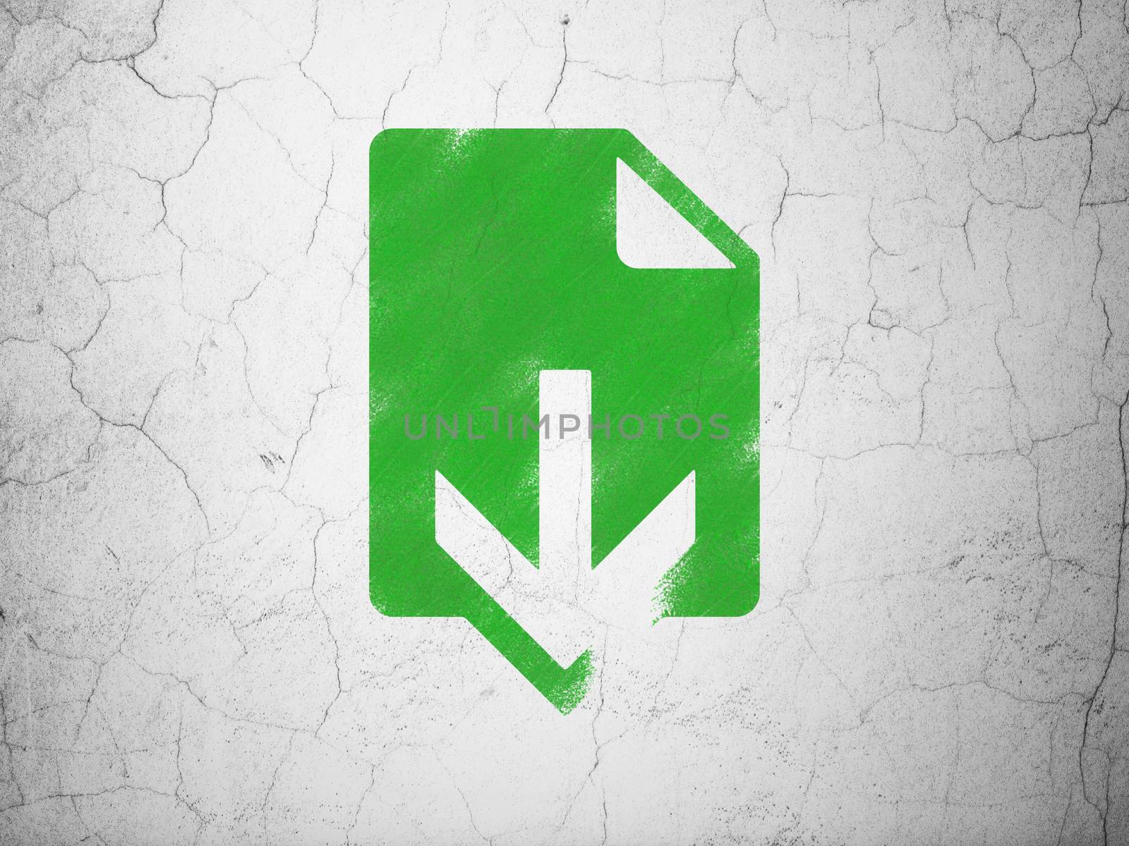 Web design concept: Green Download on textured concrete wall background