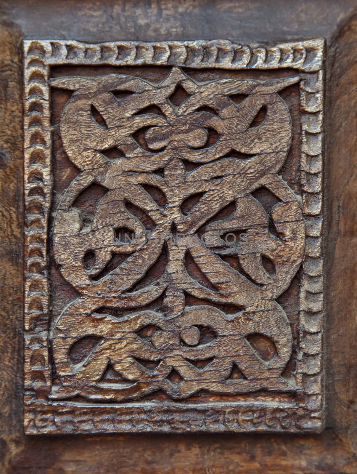 Close-up of a traditional carved wooden door, Uzbekistan