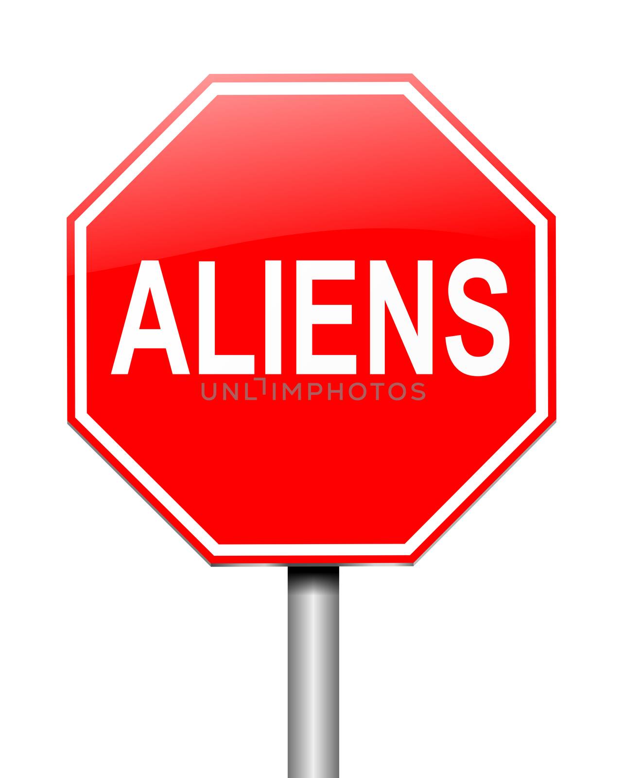 Illustration depicting a sign with an aliens concept.