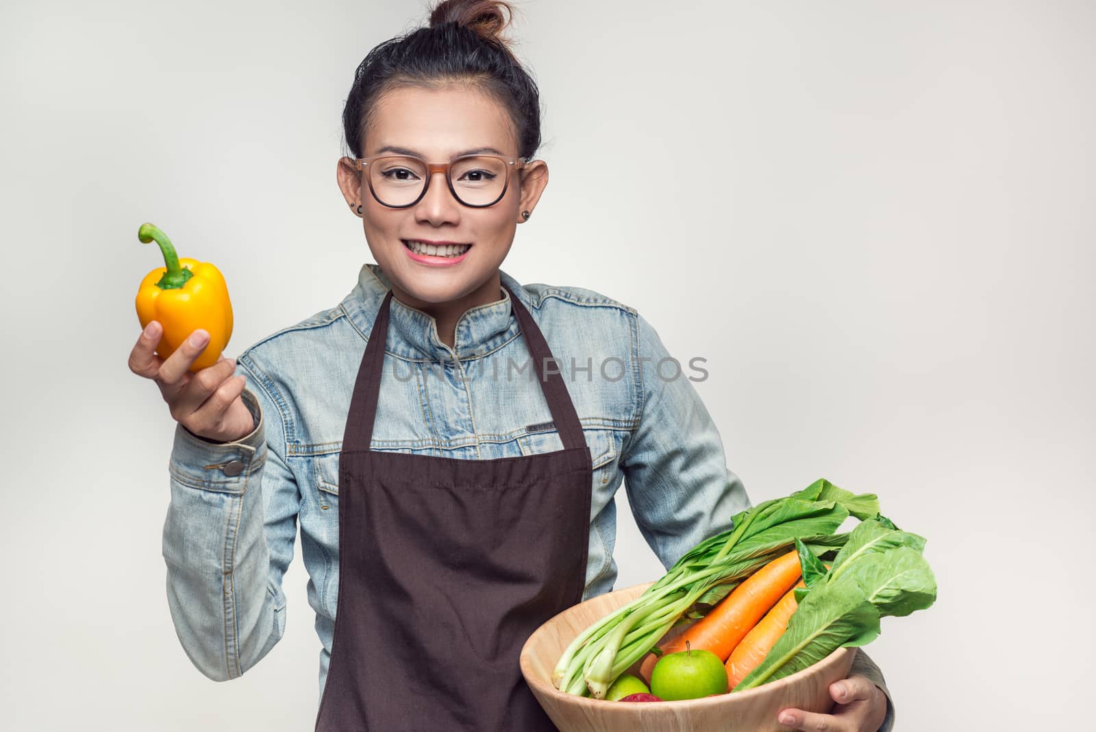 Asian women are admired vegetables