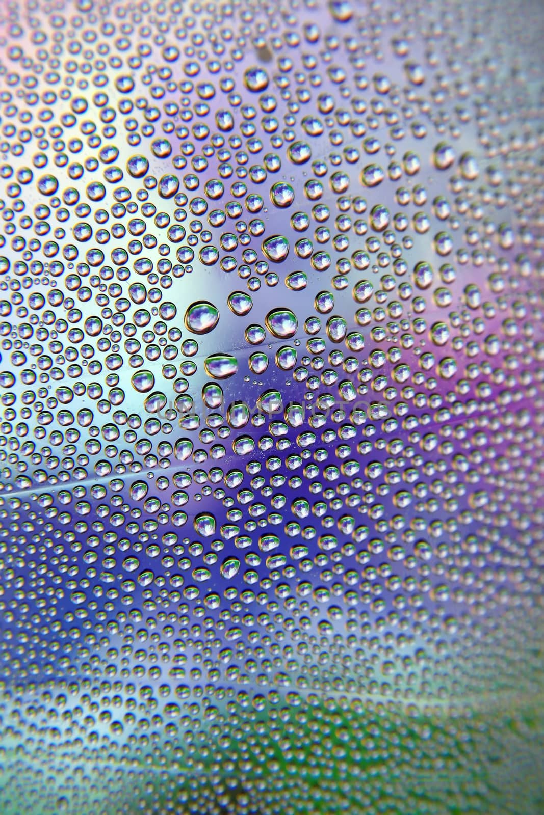 Abstract background. Drops of water on the crooked glass, shallow dof