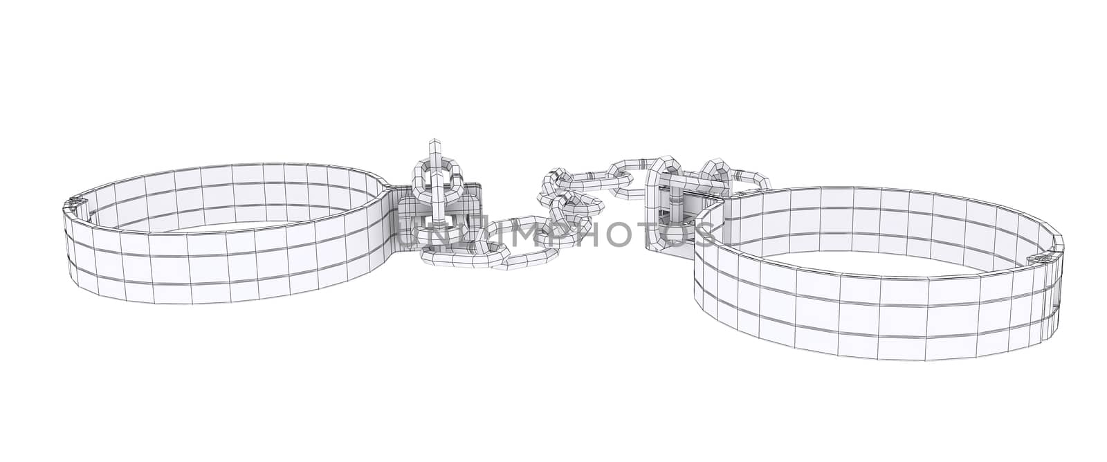 Wire-frame white shackles isolated on white. 3d rendering