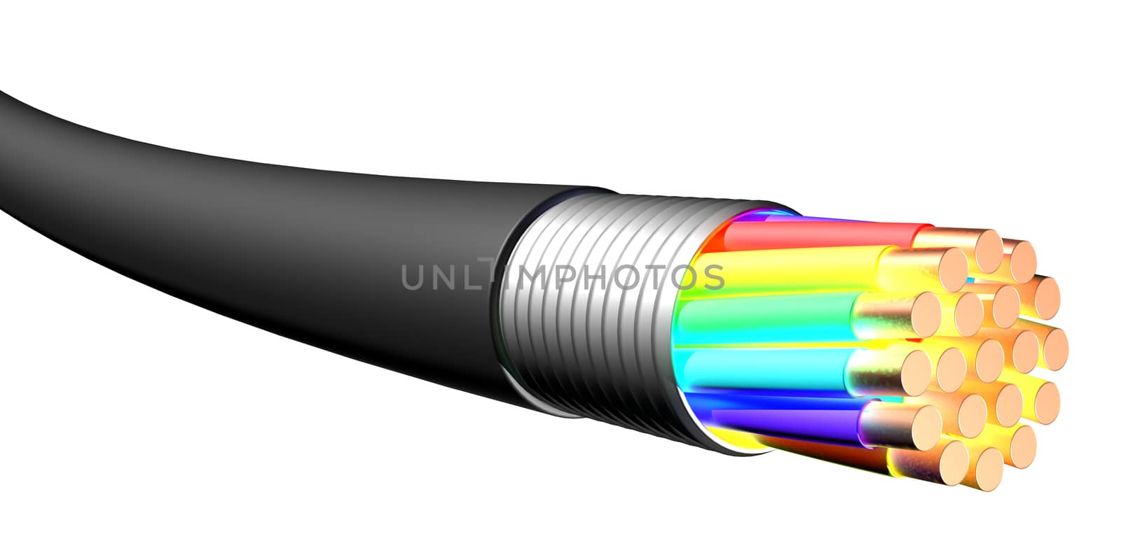 Electrical cable on white background. Close-up. 3D rendering