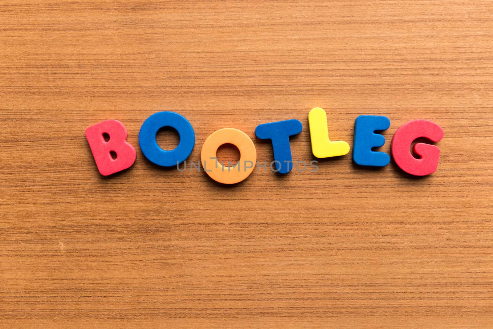 bootleg colorful word on the wooden background