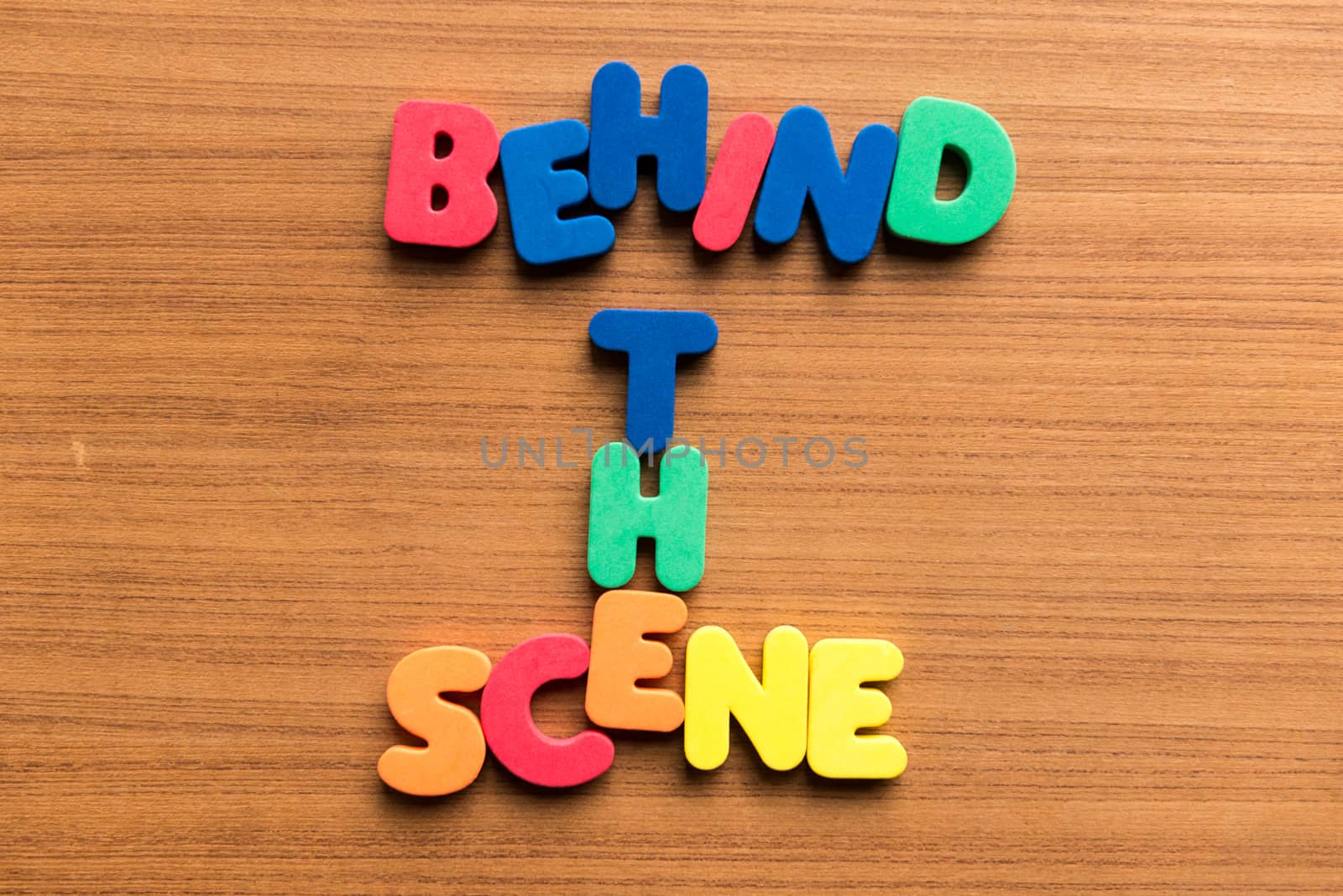 behind the scene colorful word on the wooden background