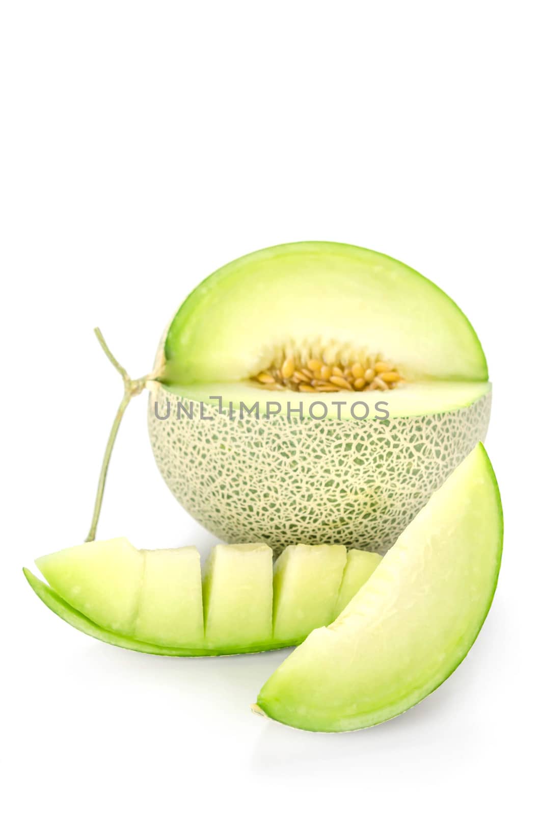 shopped green melon isolated on white background