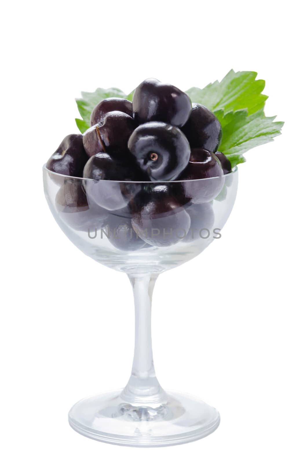 Fresh cherry  in glass on a white background isolated