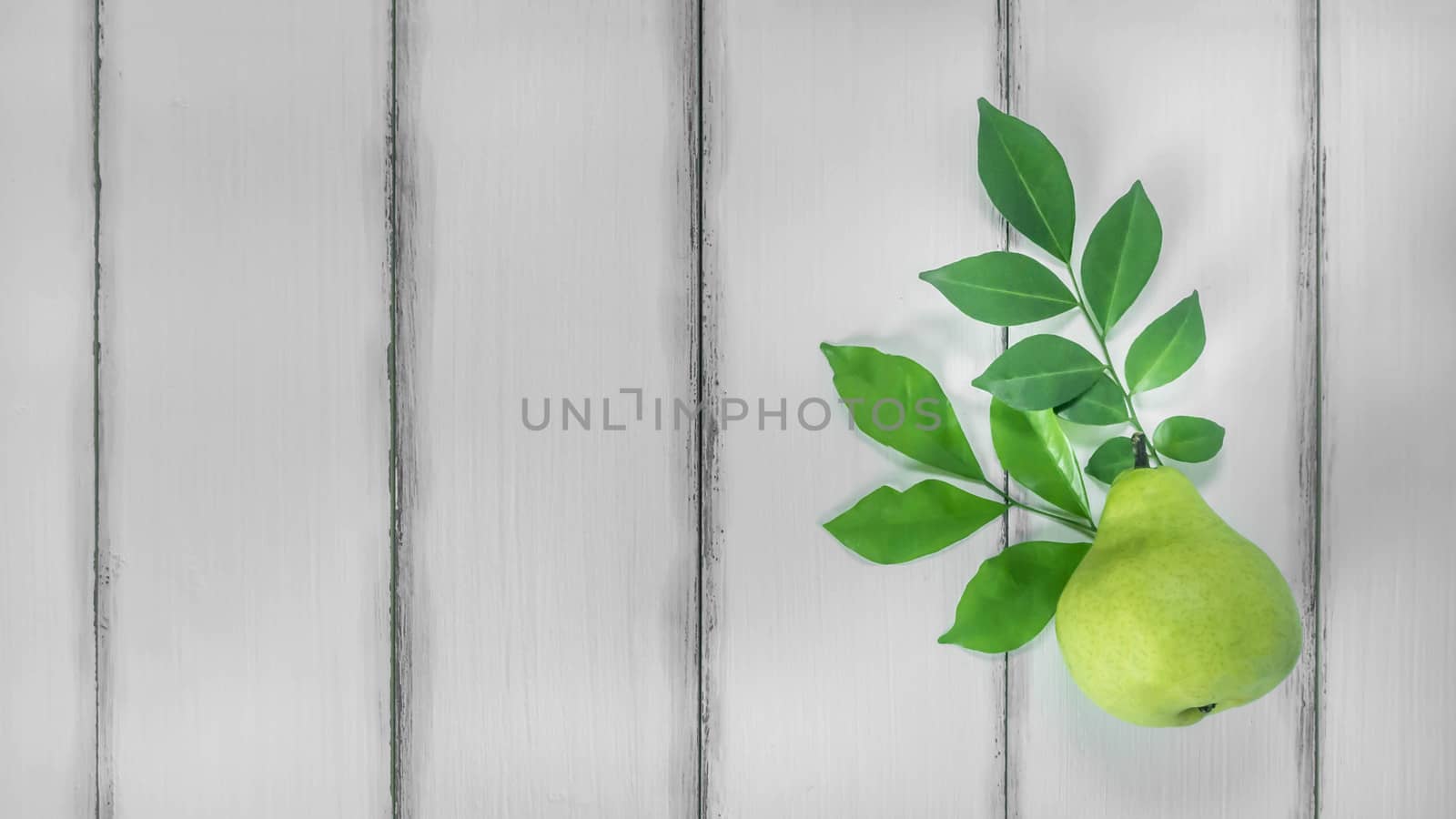 top view fresh pears on the wooden background, Free space for text