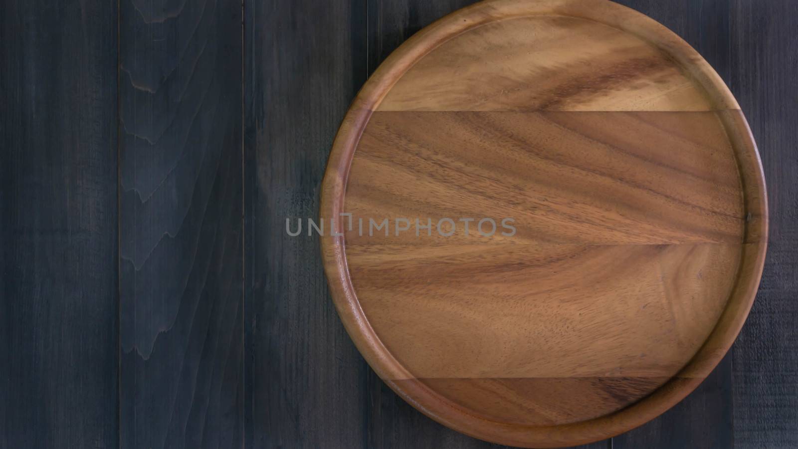 top view of wood cutlery on wooden background , Free space for text