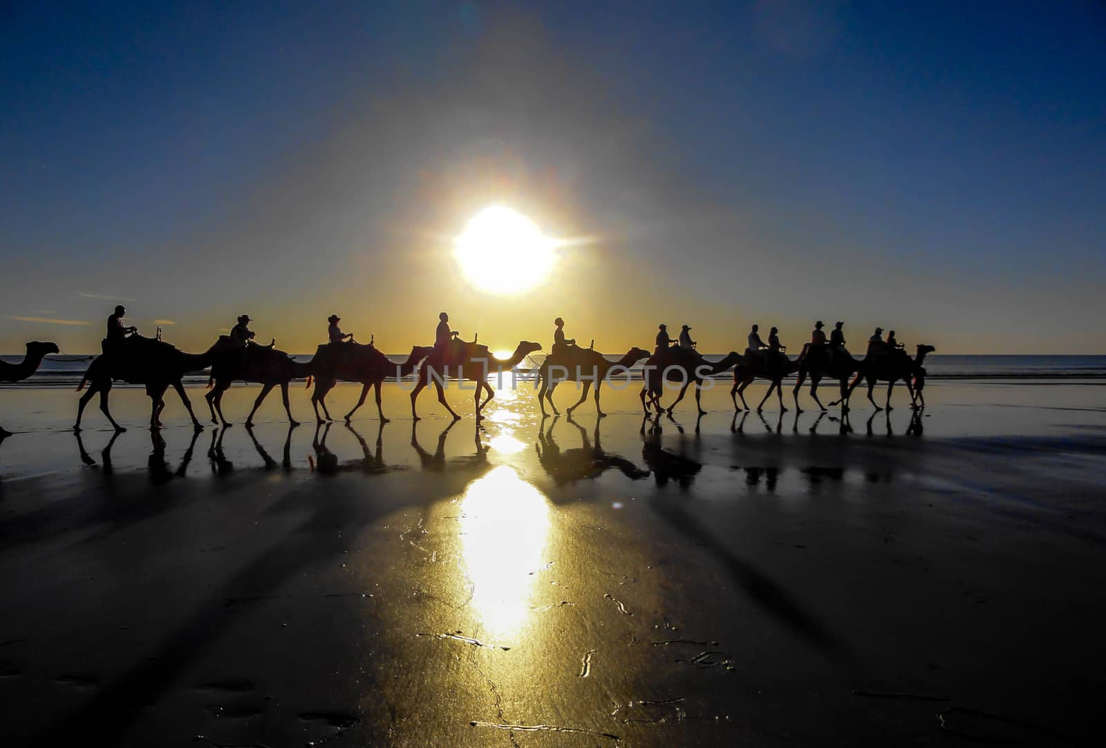 Camel ride at sunset on Cable Beach near Broome, Western Australia