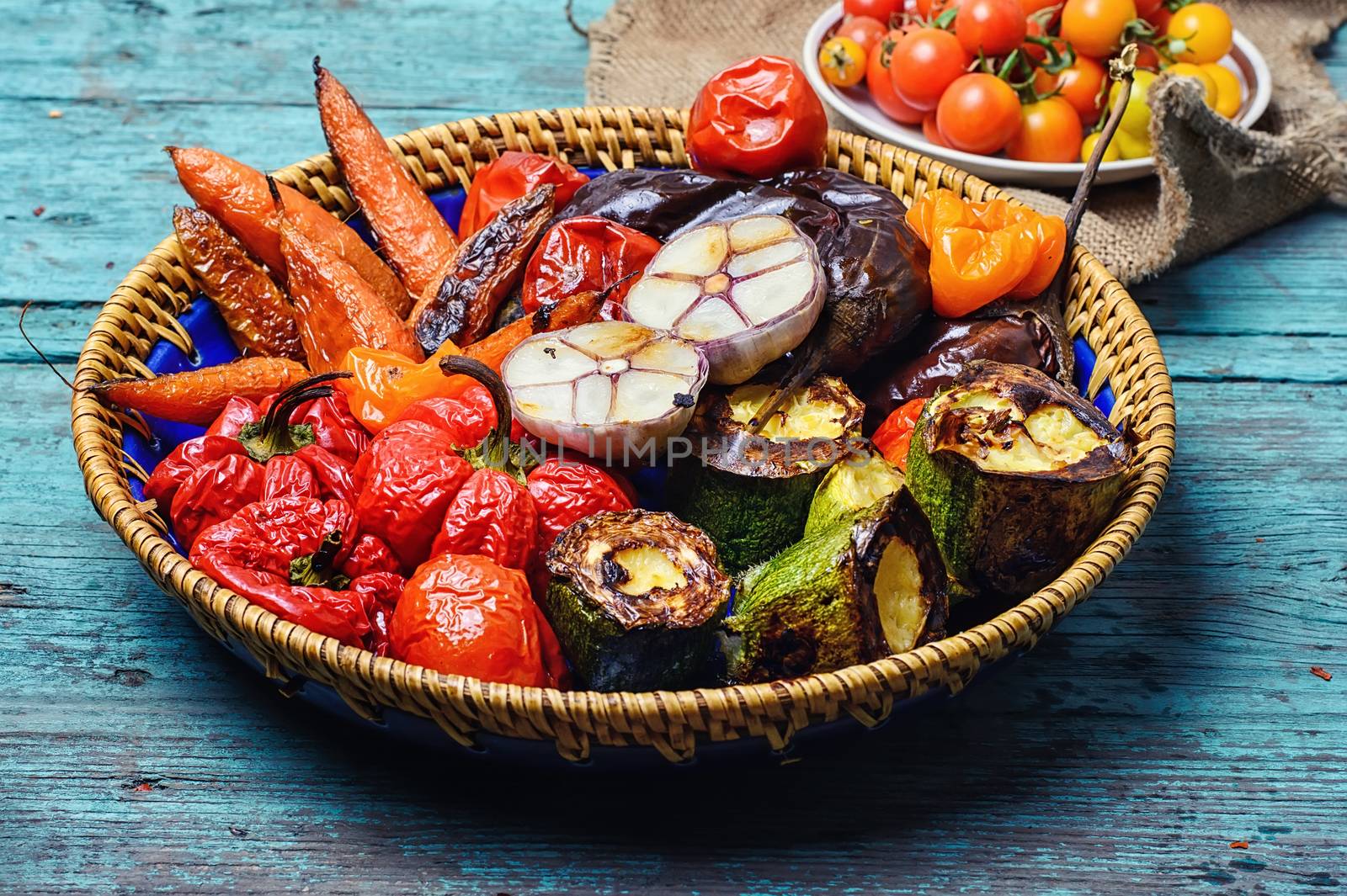 Oven baked peppers,tomatoes and eggplant and carrots