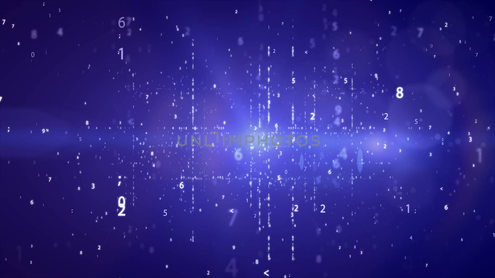 Many digits on blue background. Technology concept.