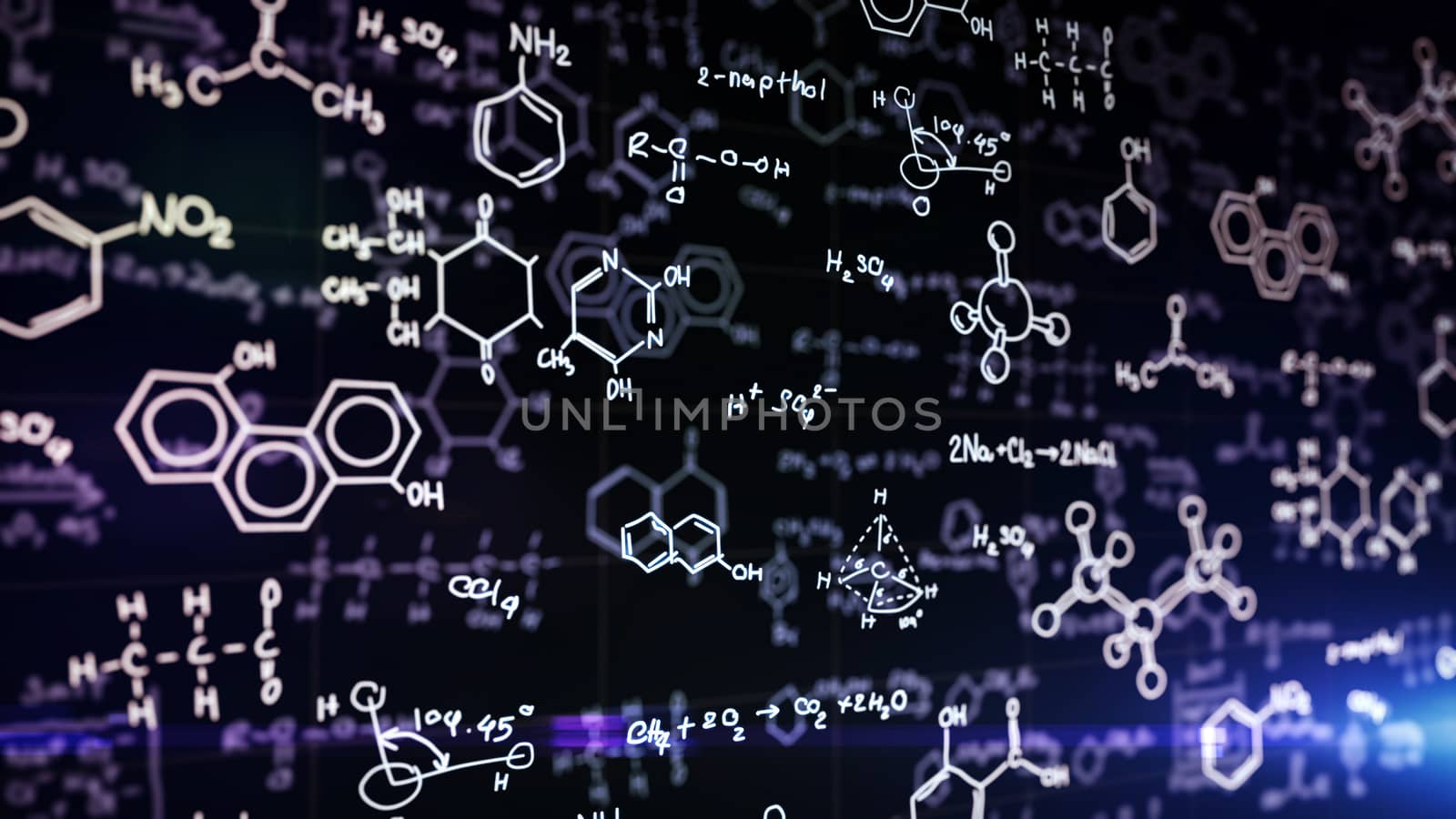 Back to School: Chemical formulas written on chalkboard background