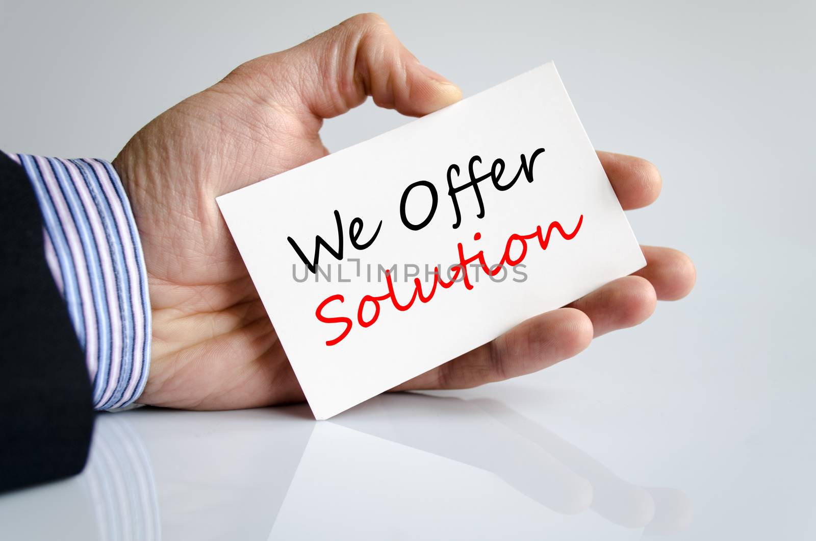 We offer solution text concept isolated over white background