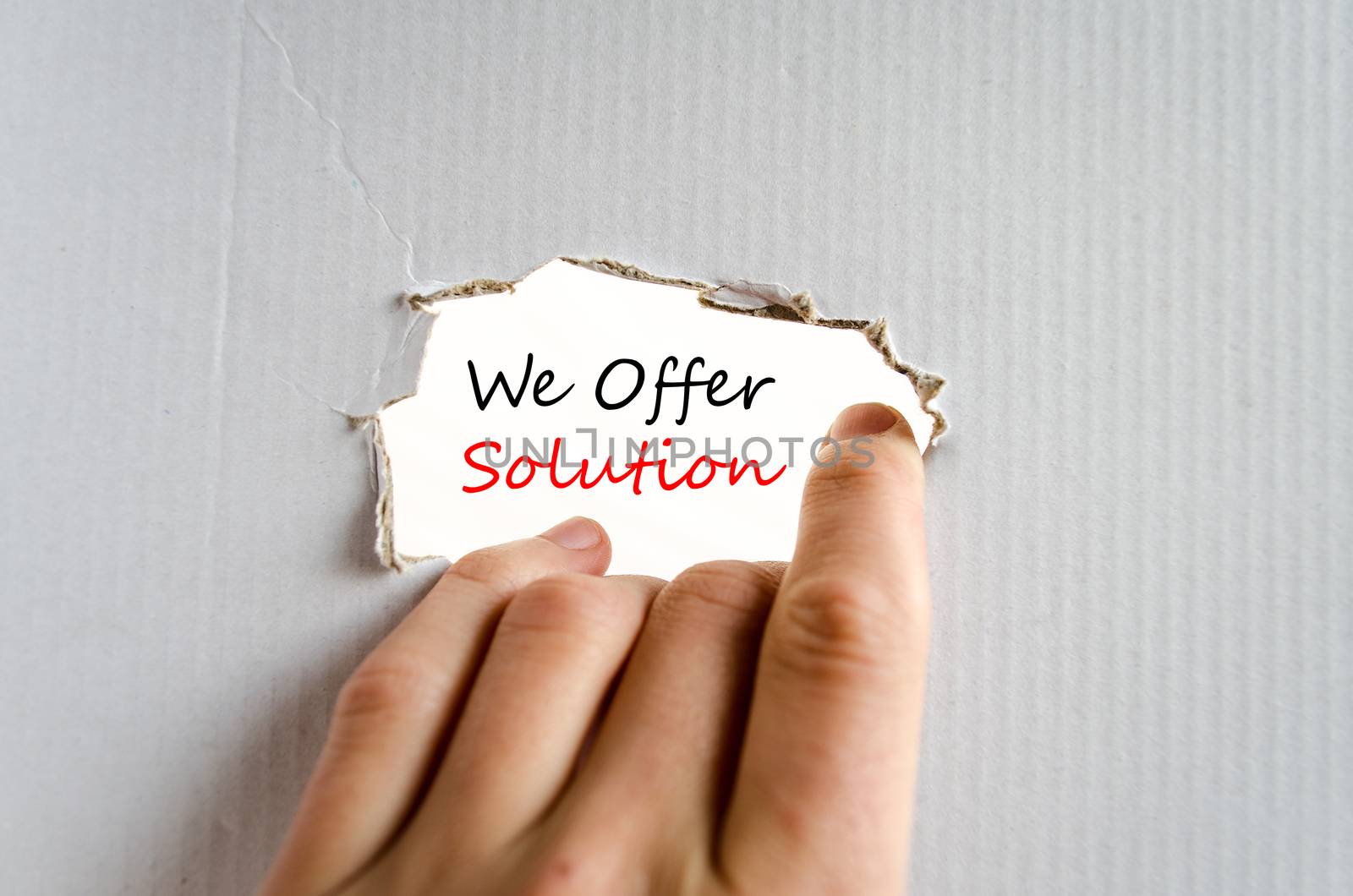 We offer solution text concept isolated over white background