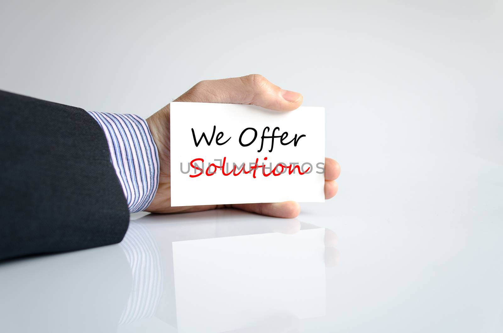 We offer solution text concept isolated over white background