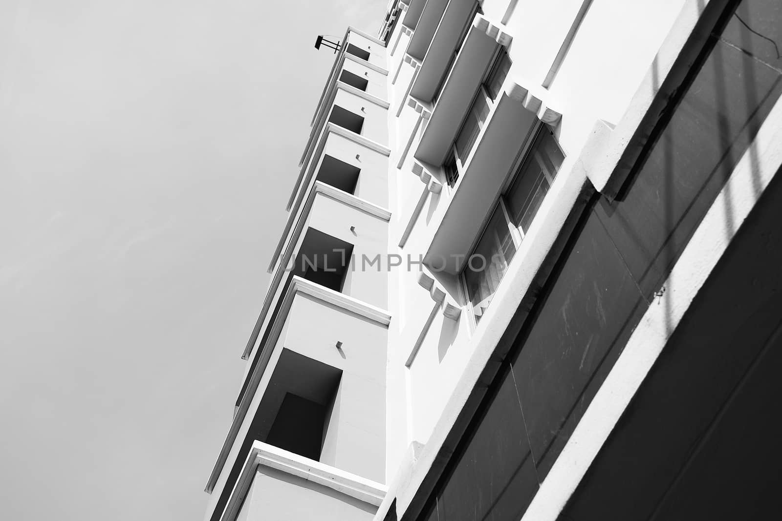 Look up at apartment housing in Thailand. the Step of building.