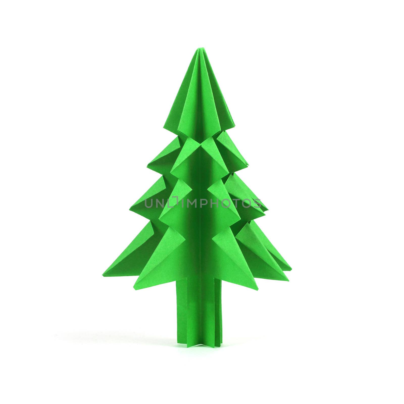 Christmas fir tree paper origami isolated on white background