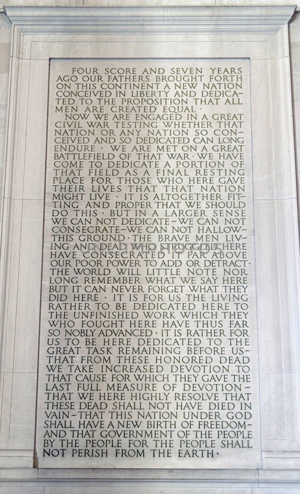 Stone tablet inside the Abraham Lincoln Memorial in Washington D.C.