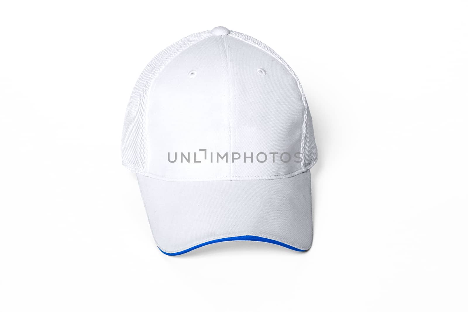 White adult golf or baseball cap on white background