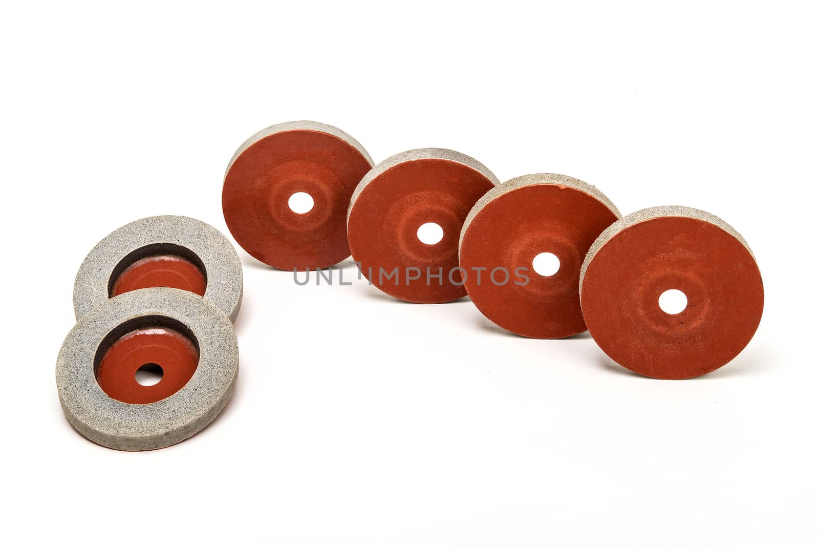 Set of  6 Grinding and polishing wheels on white background