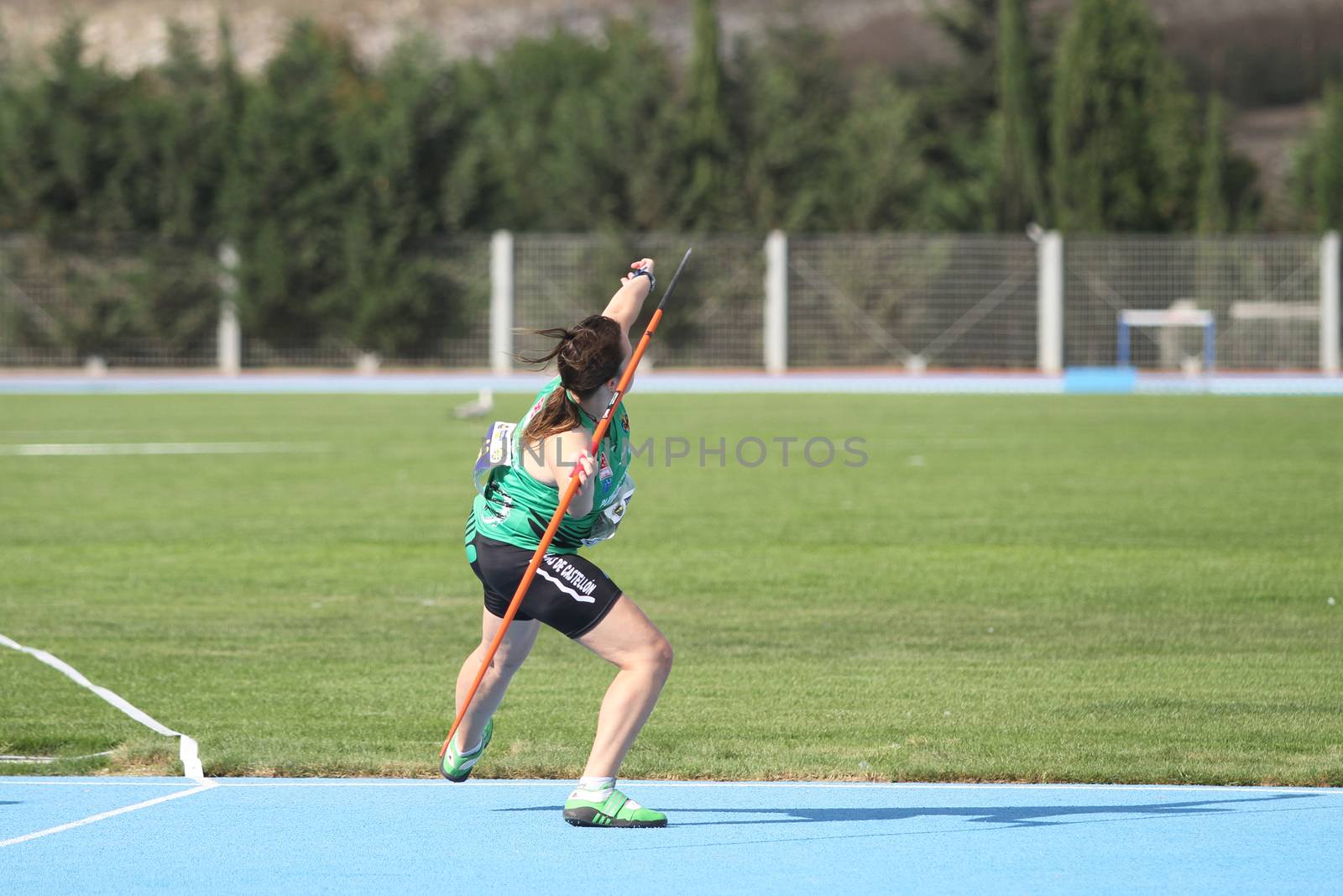 ISTANBUL, TURKEY - SEPTEMBER 19, 2015: Athlete Marta Mancebo javelin throwing during European Champion Clubs Cup Track and Field Juniors Group A