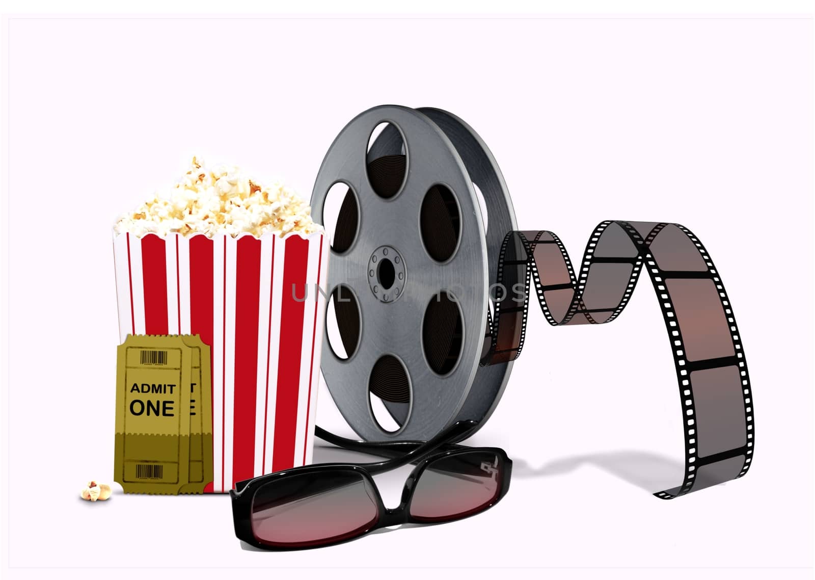 popcorn with film reel and 3d glasses by razihusin