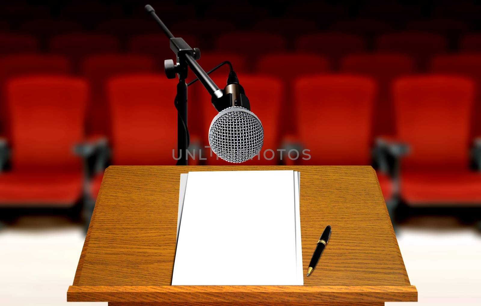seminar preparation with microphone and podium