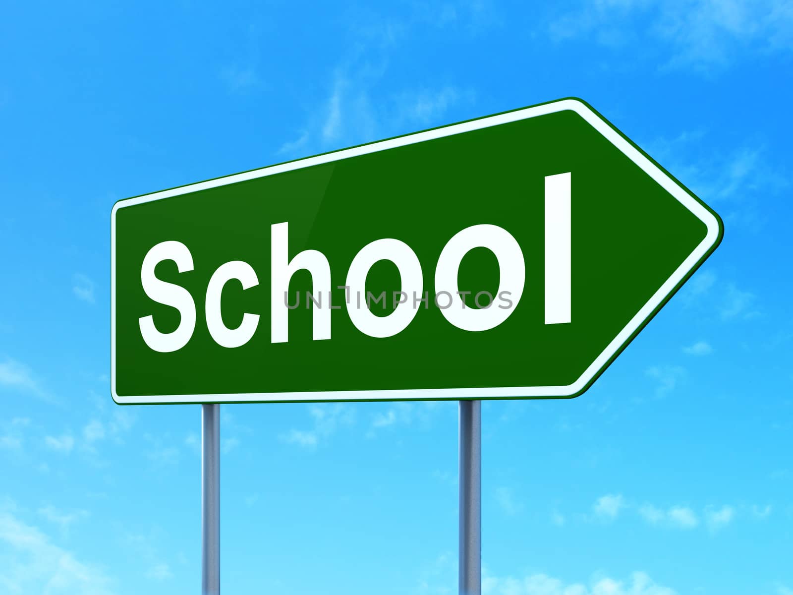 Education concept: School on road sign background by maxkabakov