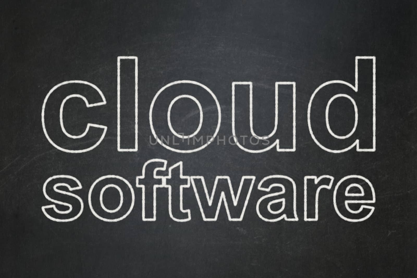 Cloud computing concept: text Cloud Software on Black chalkboard background