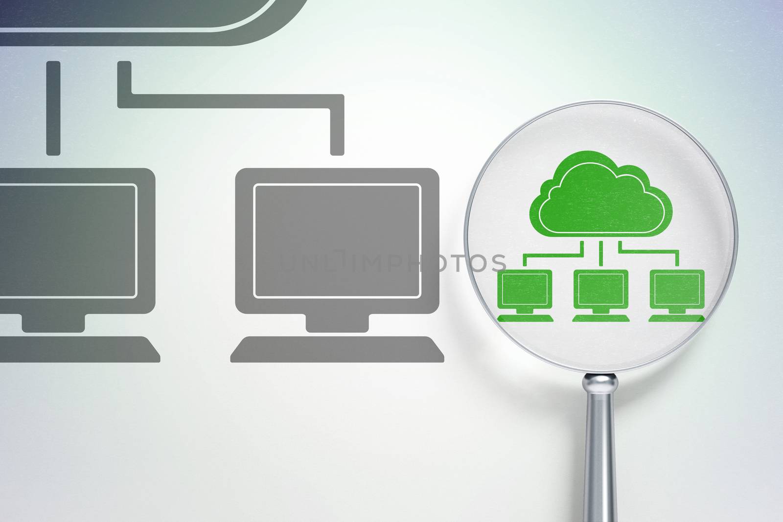Cloud networking concept:  Cloud Network with optical glass on digital background by maxkabakov