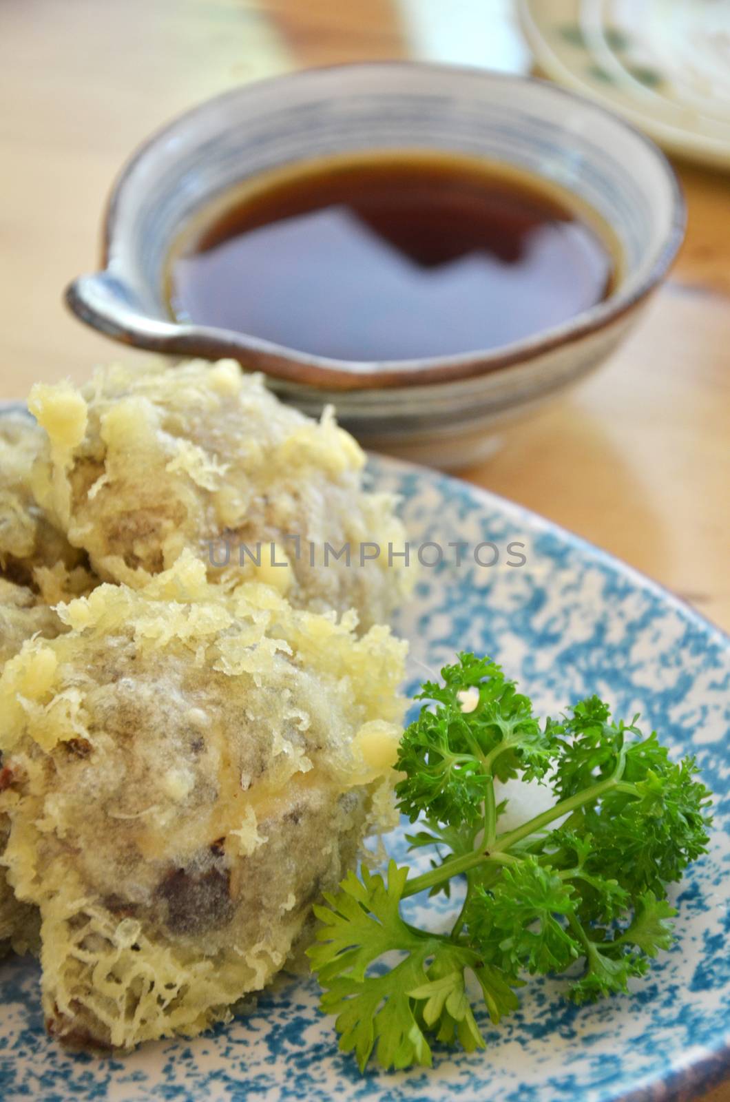 Japanese tempura with fresh mushroom deep fried