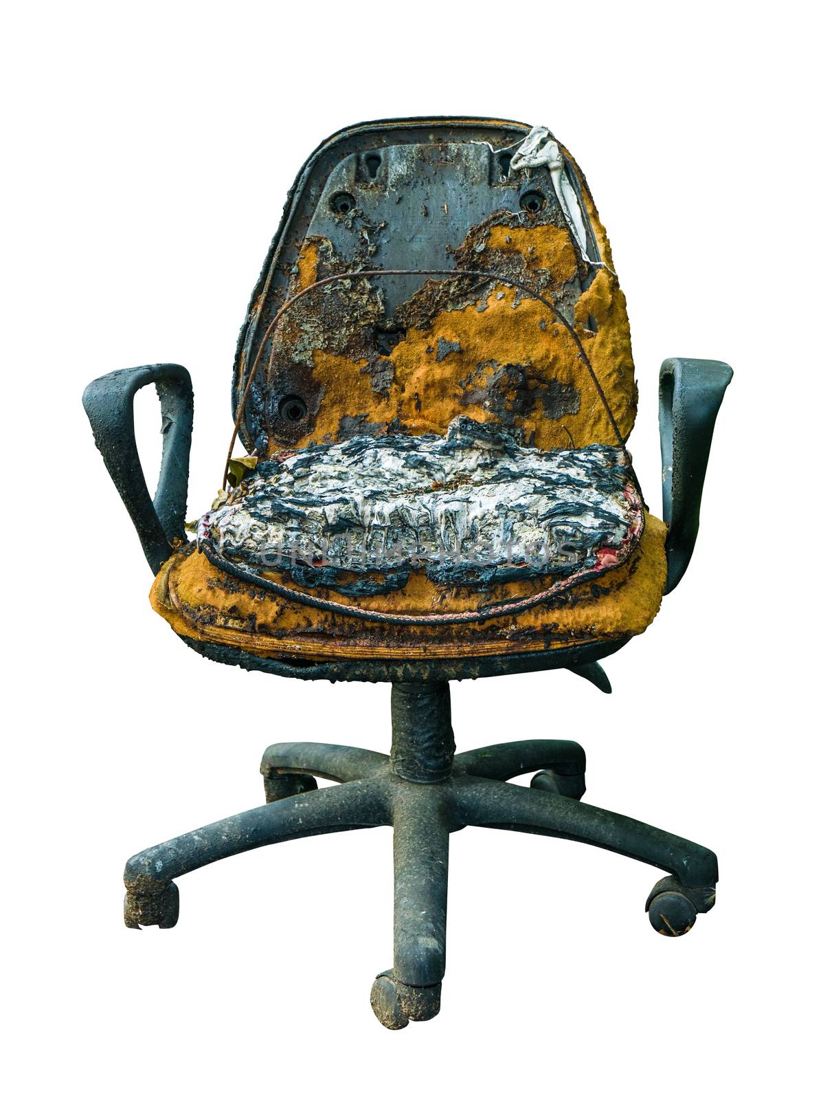 Isolated Burned Office Chair With Melted Plastic