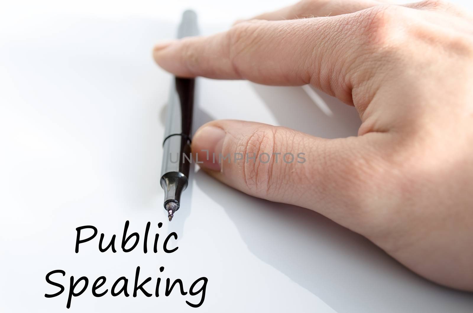 Public speaking text concept isolated over white background
