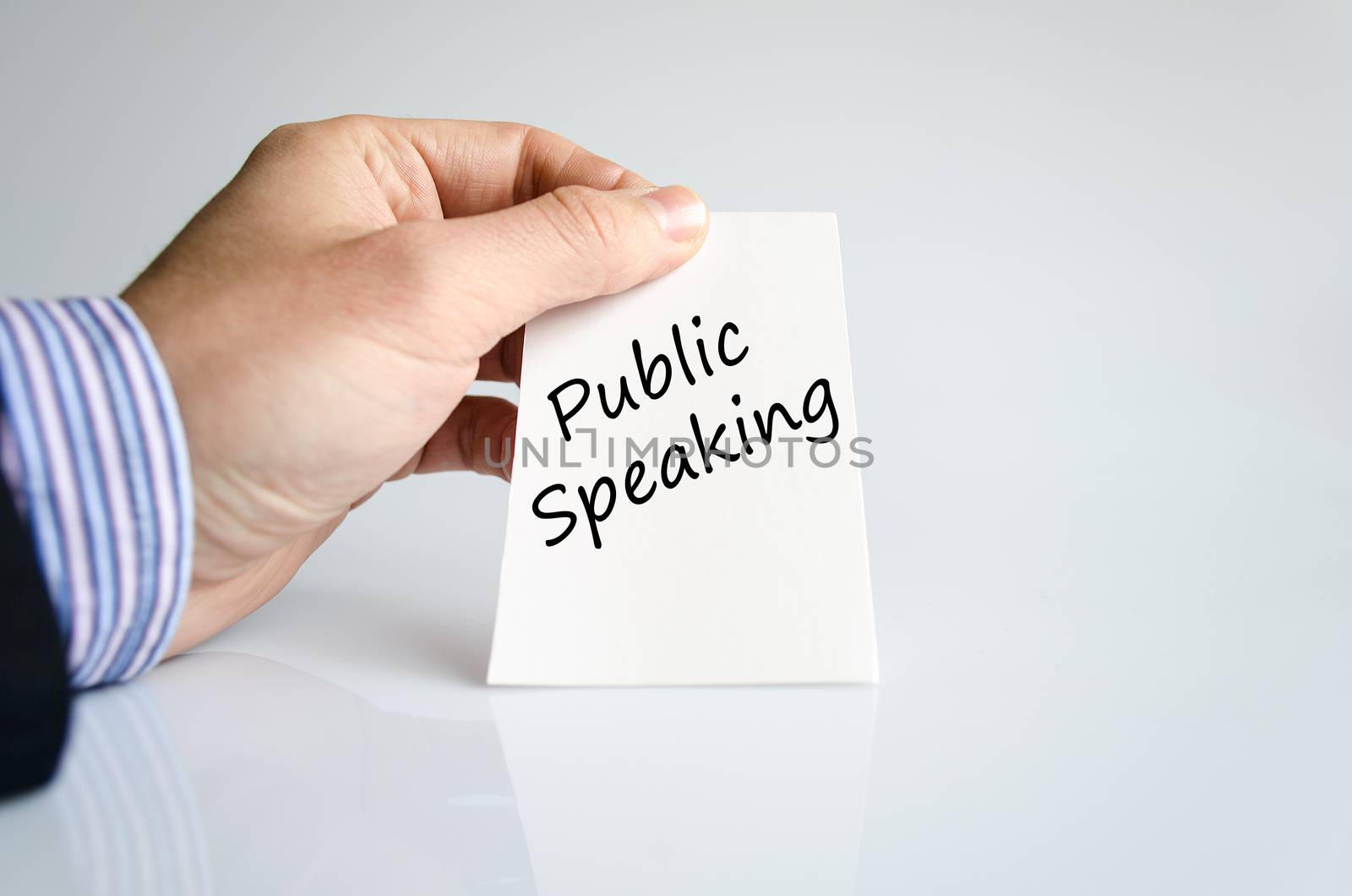 Public speaking text concept isolated over white background