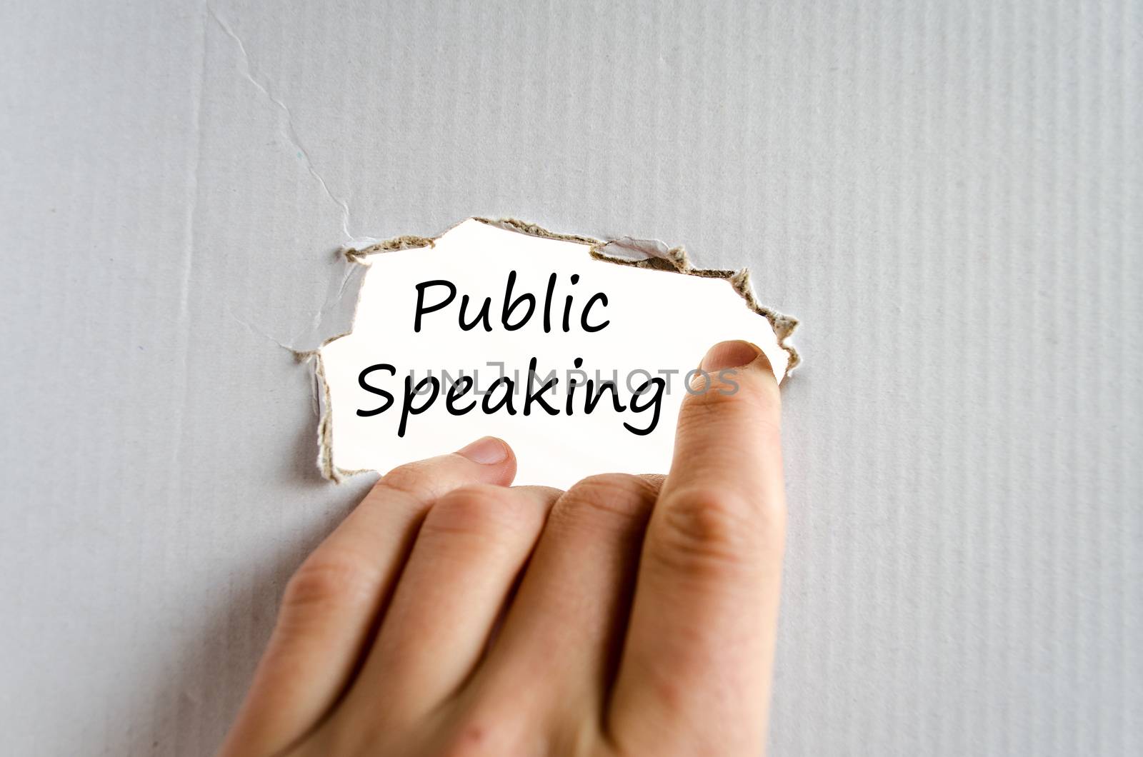 Public speaking text concept isolated over white background
