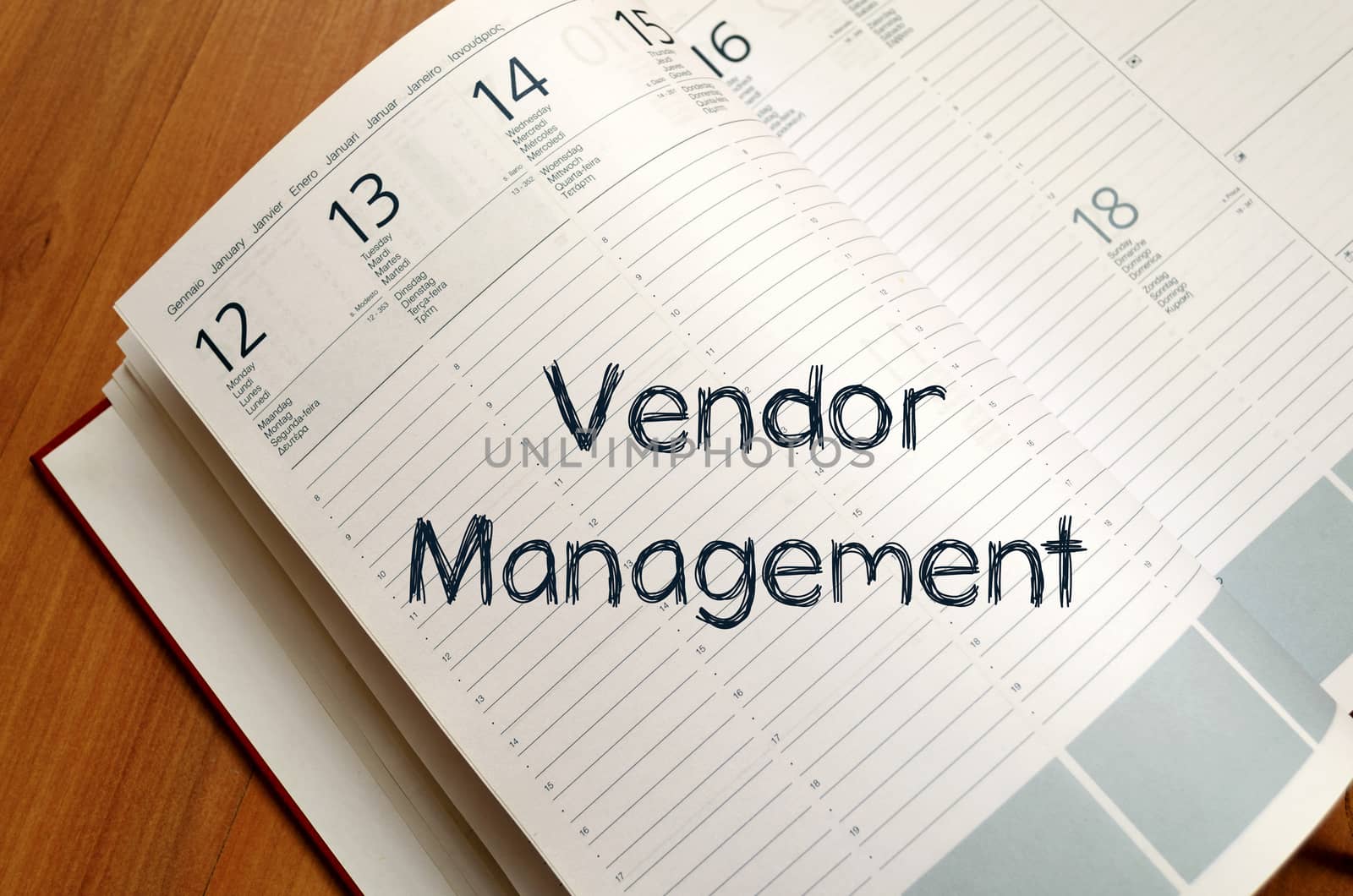 Vendor management text concept write on notebook