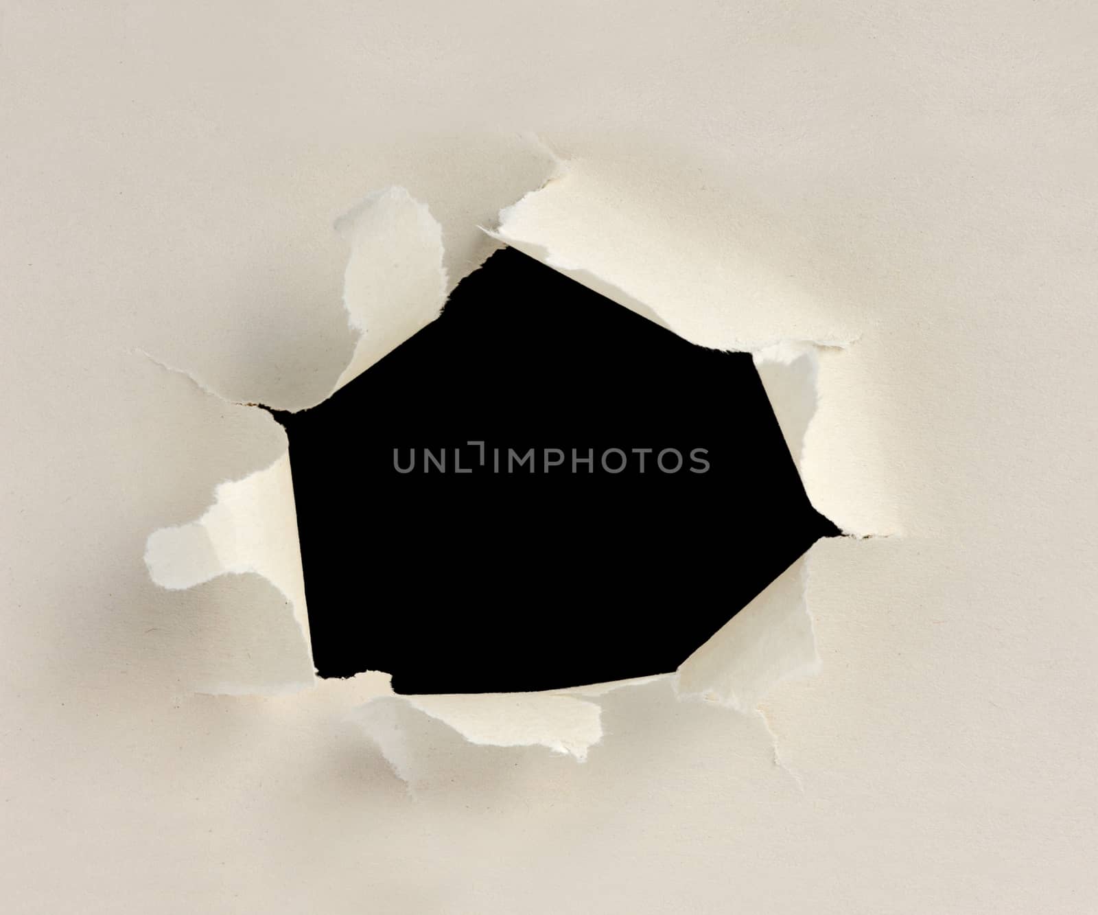 Hole in the yellow paper with torn sides