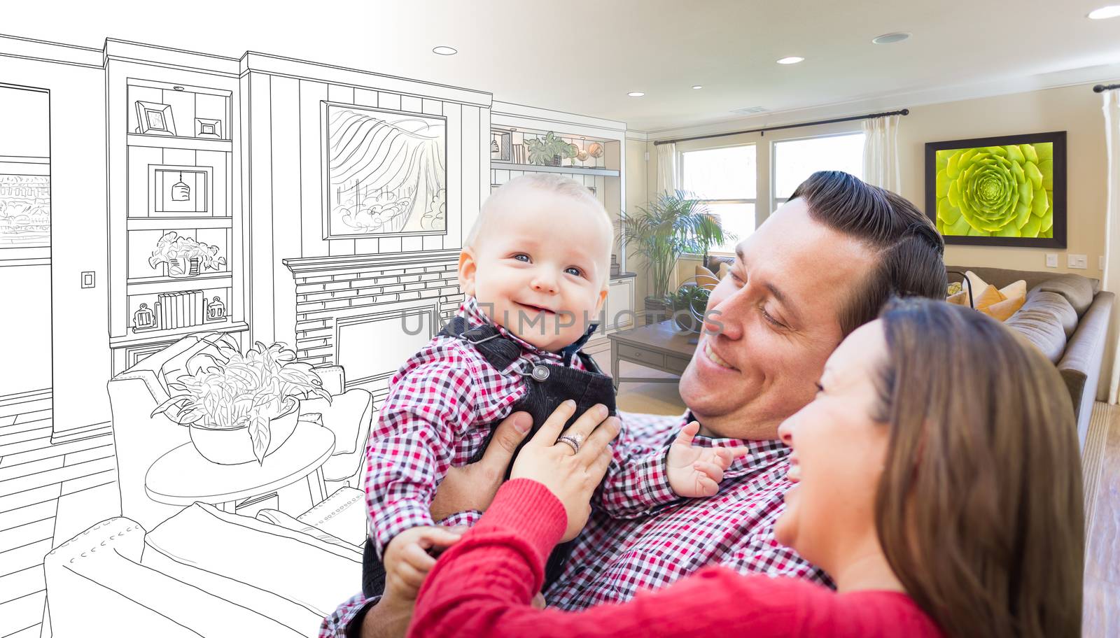 Young Family Over Living Room Design Drawing Photo Combination by Feverpitched
