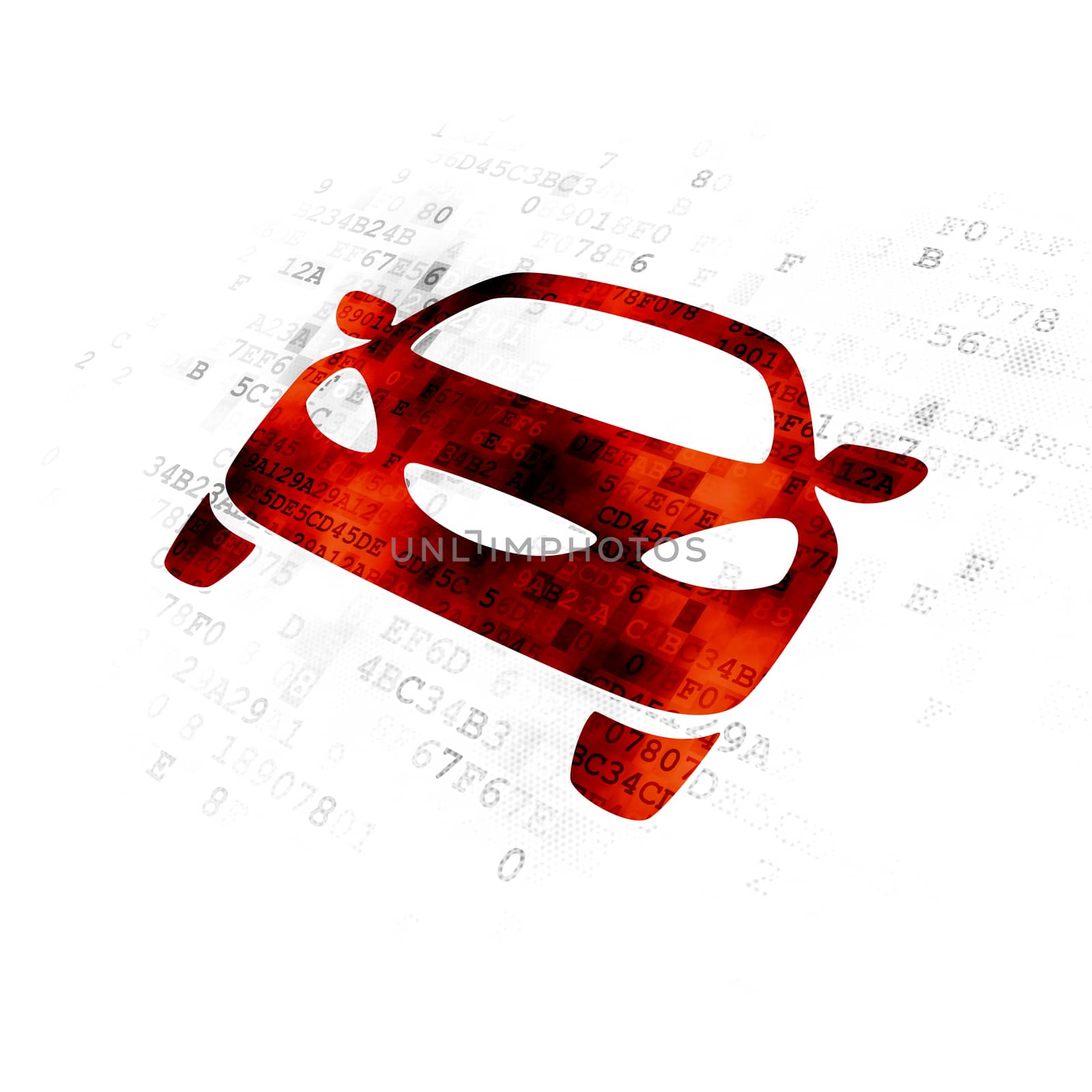 Tourism concept: Pixelated red Car icon on Digital background